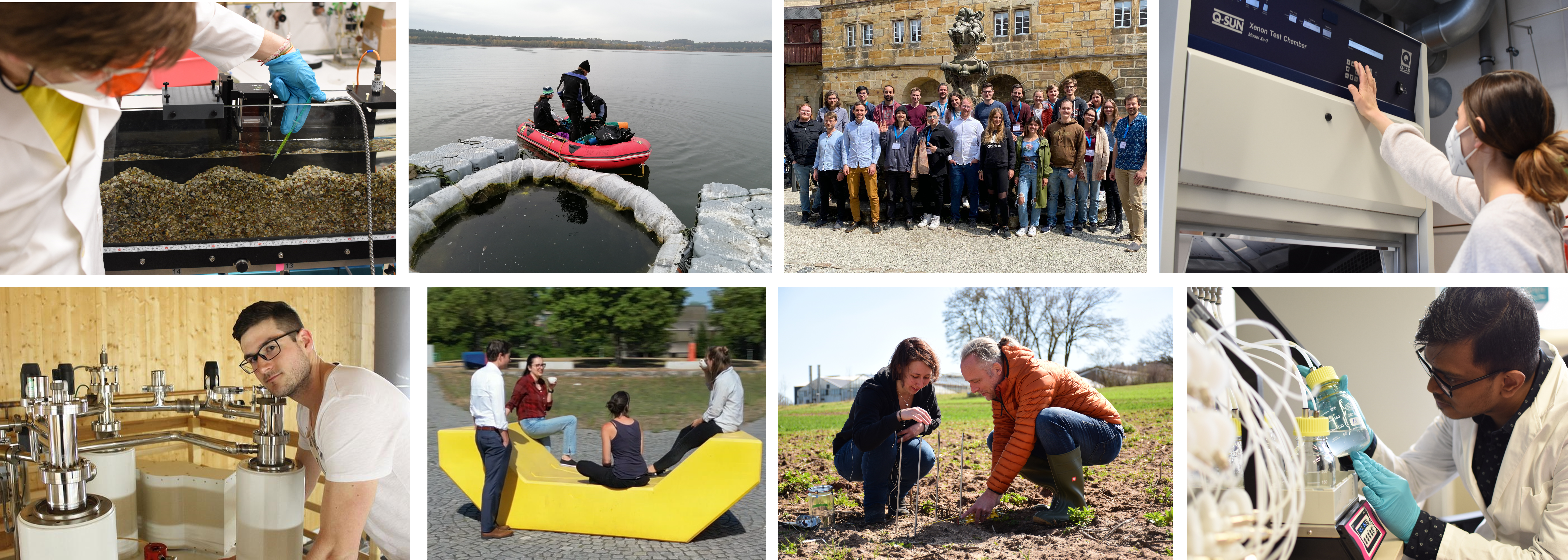 Fotos von Promovierenden im Labor und bei der Feldarbeit