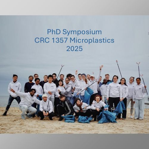 Group picture of the crc 1357 microplastics PhD at Beach Cleanup